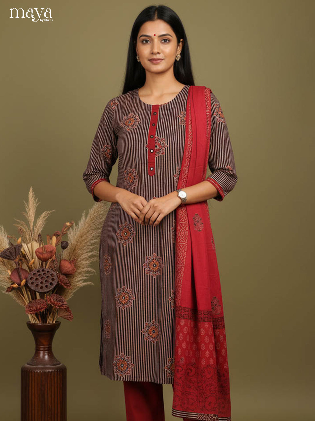 Pretty Brown Readymade Ajrakh Salwar with Printed Design