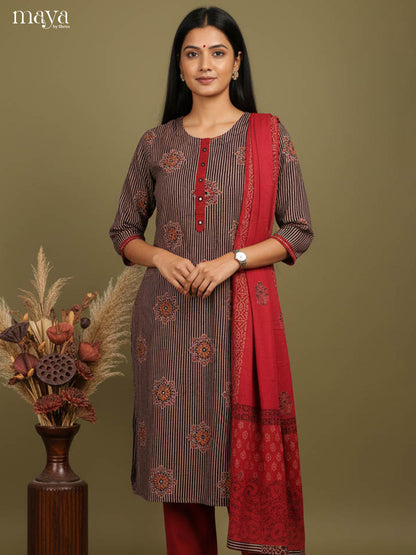 Pretty Brown Readymade Ajrakh Salwar with Printed Design