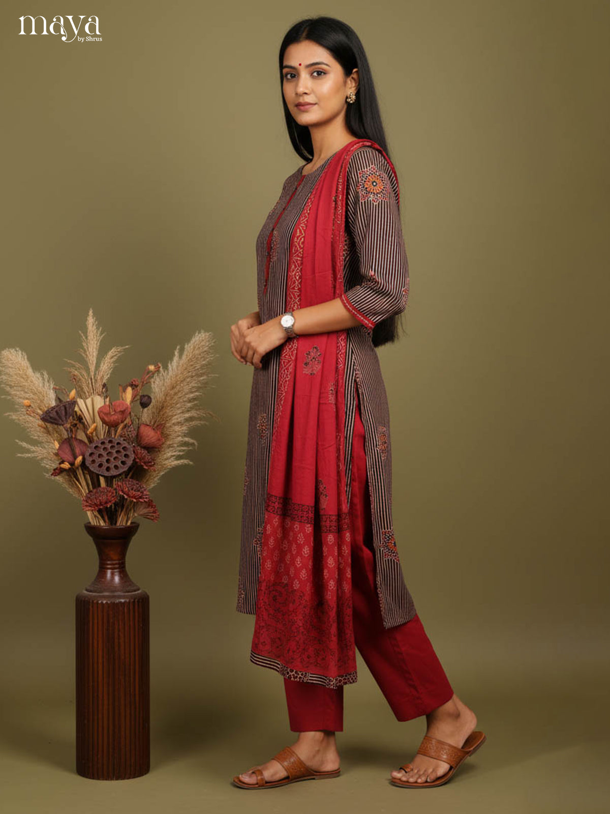 Pretty Brown Readymade Ajrakh Salwar with Printed Design