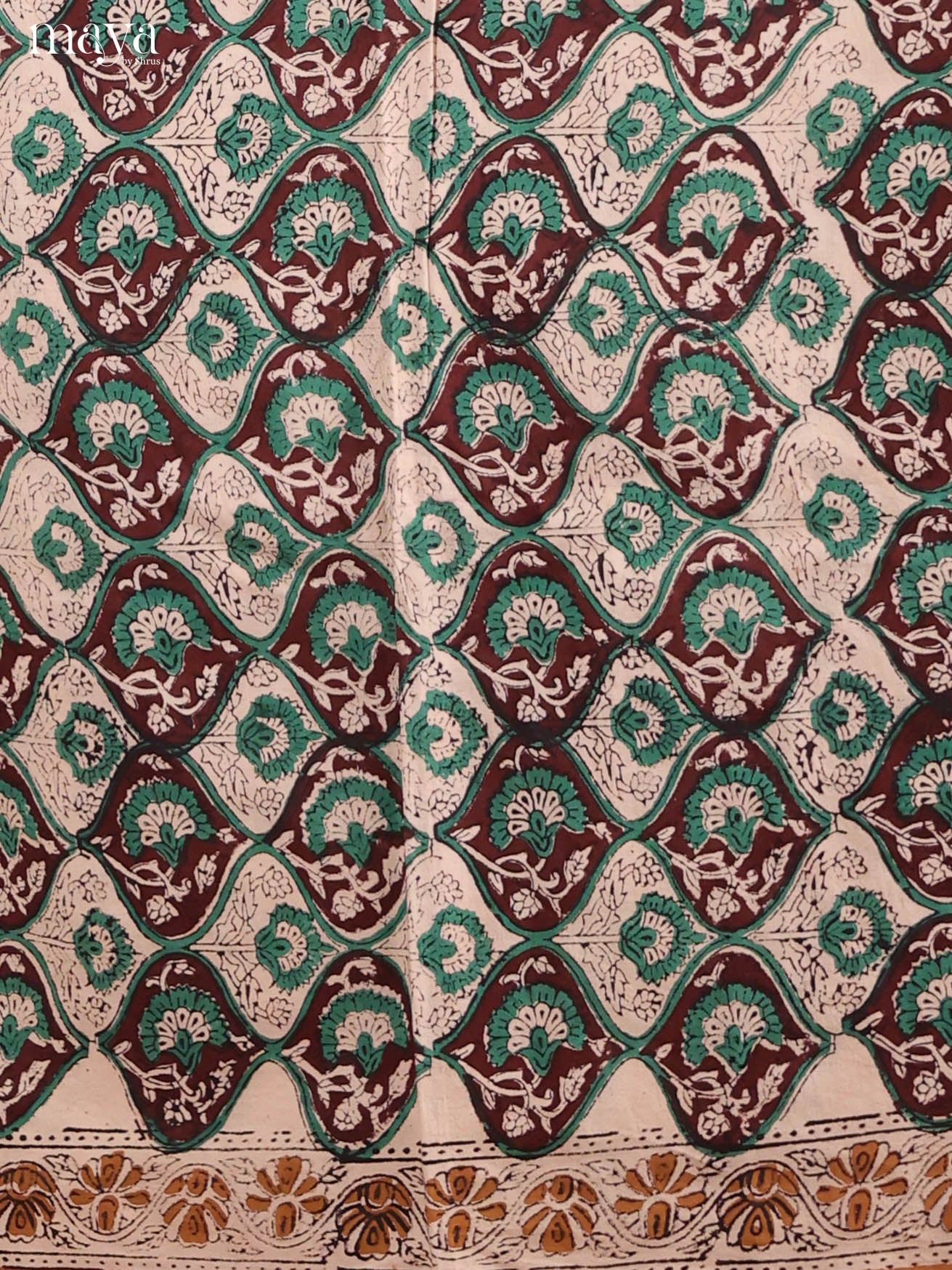 Elegant Green Floral Hand-Block Cotton Salwar Set With a Cream Base