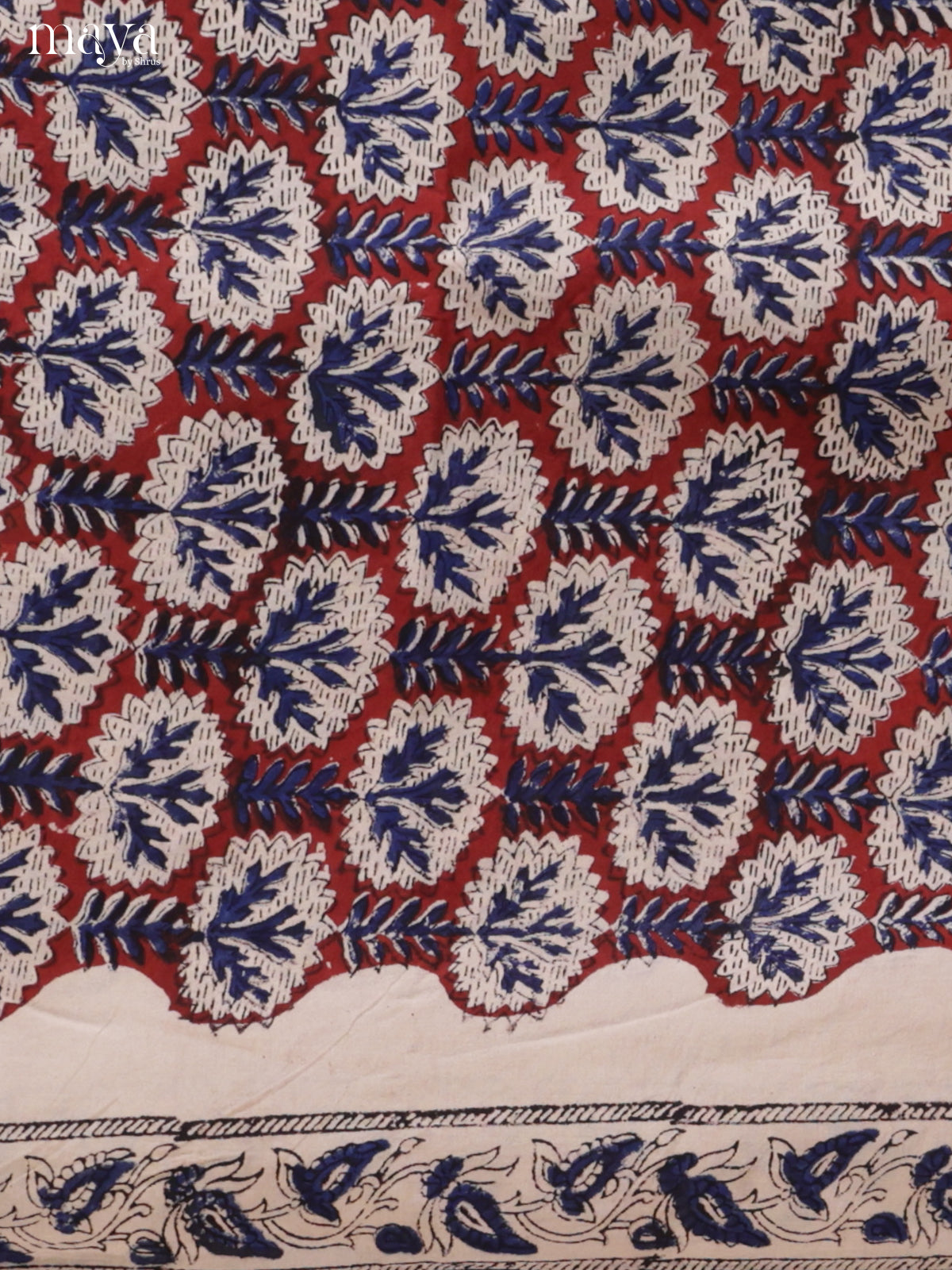 Exquisite Hand-Block Printed Cotton Suit Material In Maroon Background