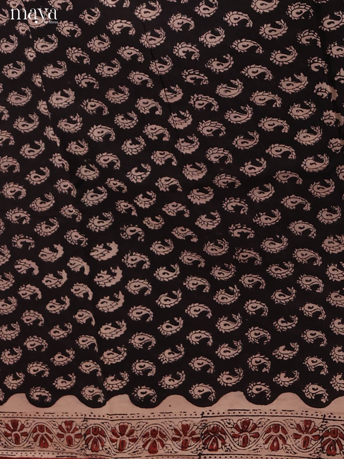 Elegant Black Cotton Unstitched Salwar Set With Paisley Motifs