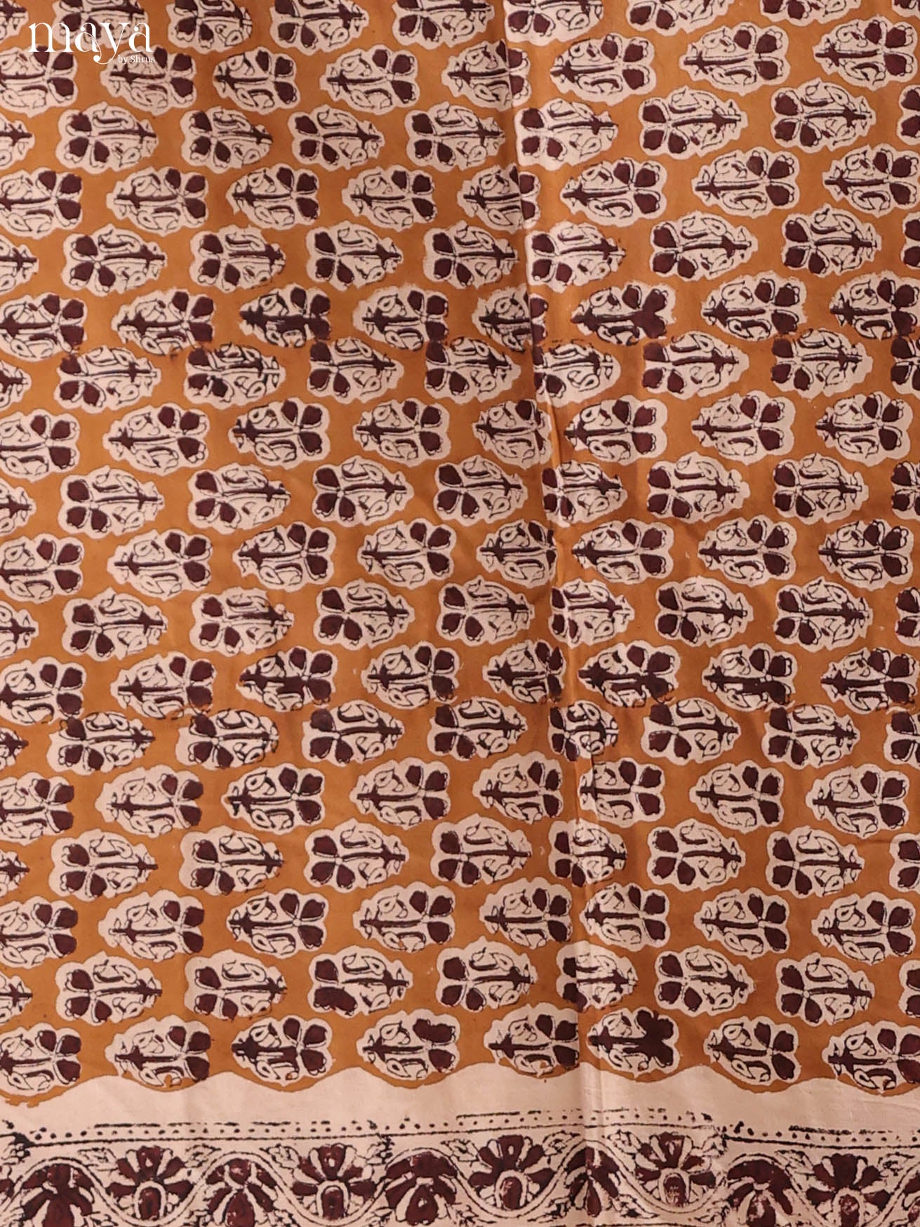 Artisanal Block Printed Mustard Cotton Salwar Materials With Beige Dupatta