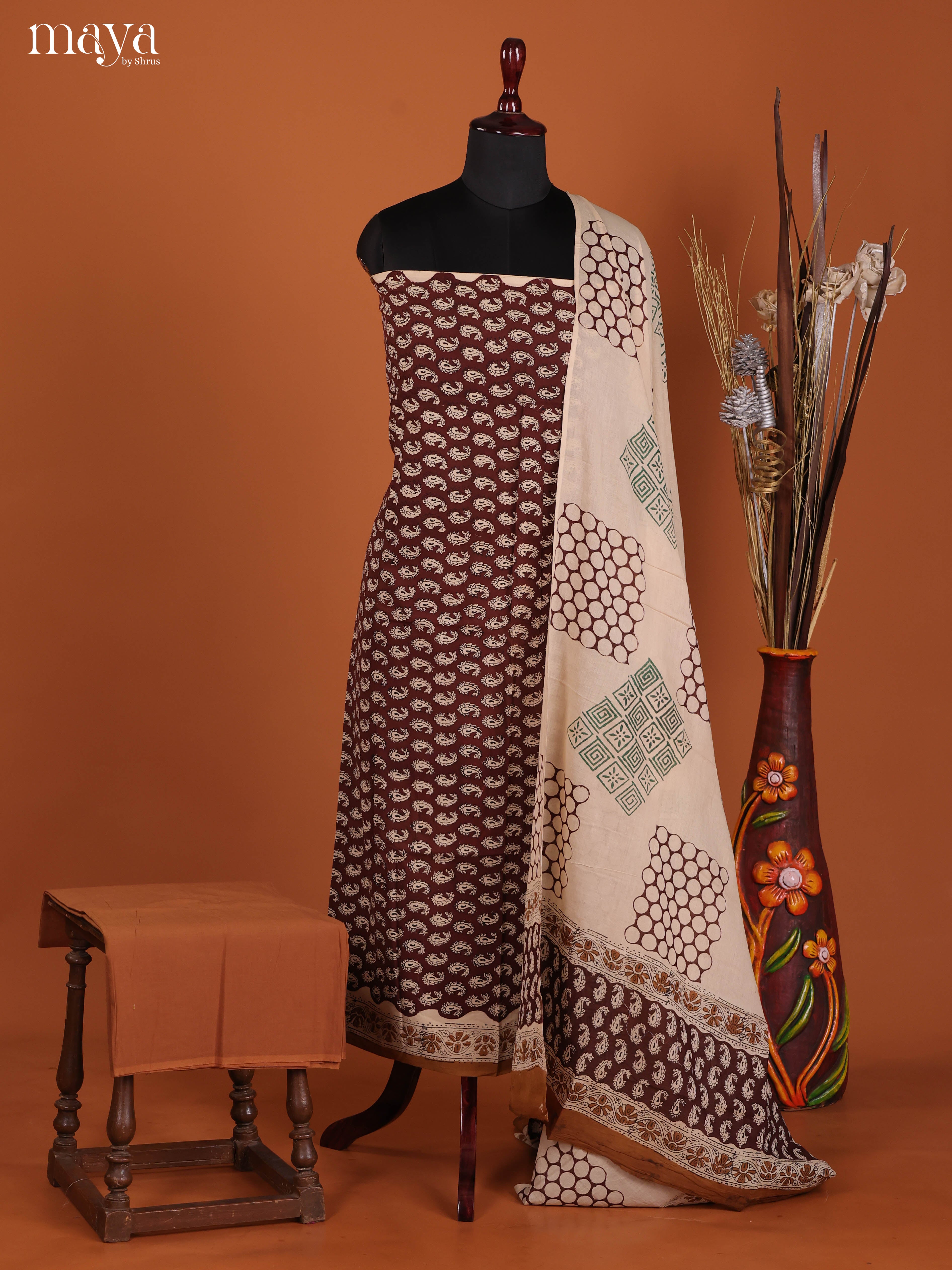 Timeless Maroon Hand-Block Printed Cotton Salwar Materials