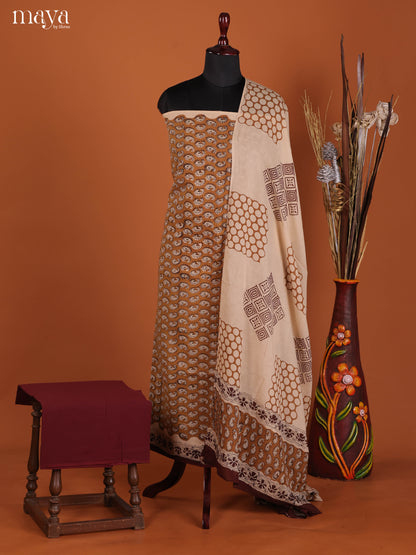 Pretty Light Brown Cotton Salwar Kurta Set Material With Maanga Prints