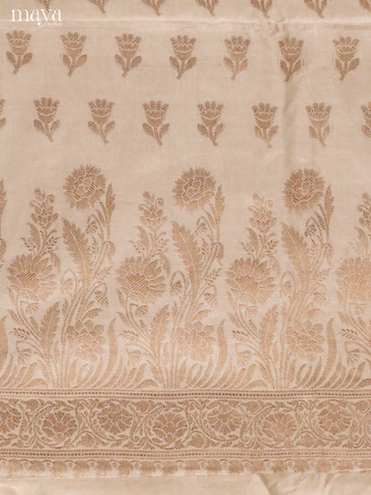 Exquisite Golden Semi Tussar Salwar Suit Material With Zari Buttas