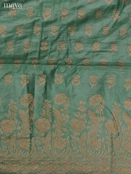 Serene Dark Green Semi Tussar Salwar Suit Material With Zari Buttas