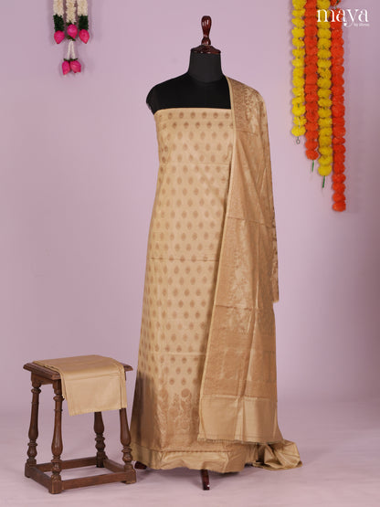 Timeless Beige Semi Tussar Salwar Set Material With Floral Buttas