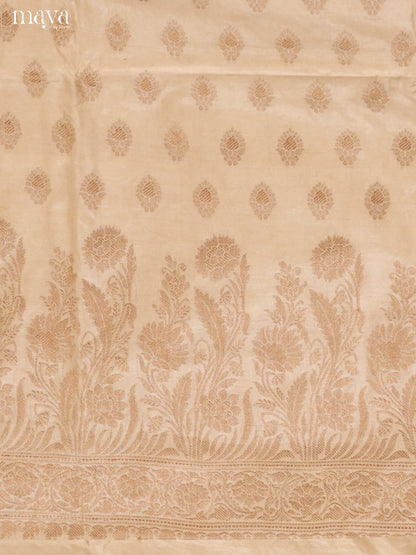 Timeless Beige Semi Tussar Salwar Set Material With Floral Buttas