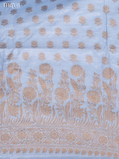Breezy Pastel Blue Semi Tussar Salwar Set Material With Floral Buttas