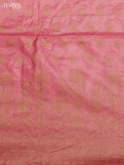Pretty Dark Pink Semi Tussar Salwar Set Material With Floral Buttas