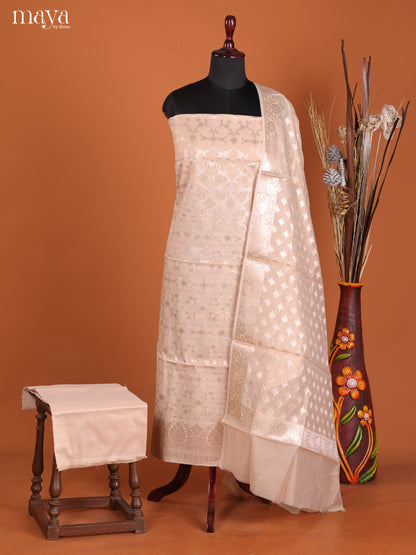 Sophisticated Beige Semi Tussar Salwar Material With Thread Buttas
