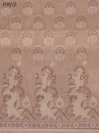 Earthy Beige Semi Tussar Salwar Suit Material With Thread Woven Buttas
