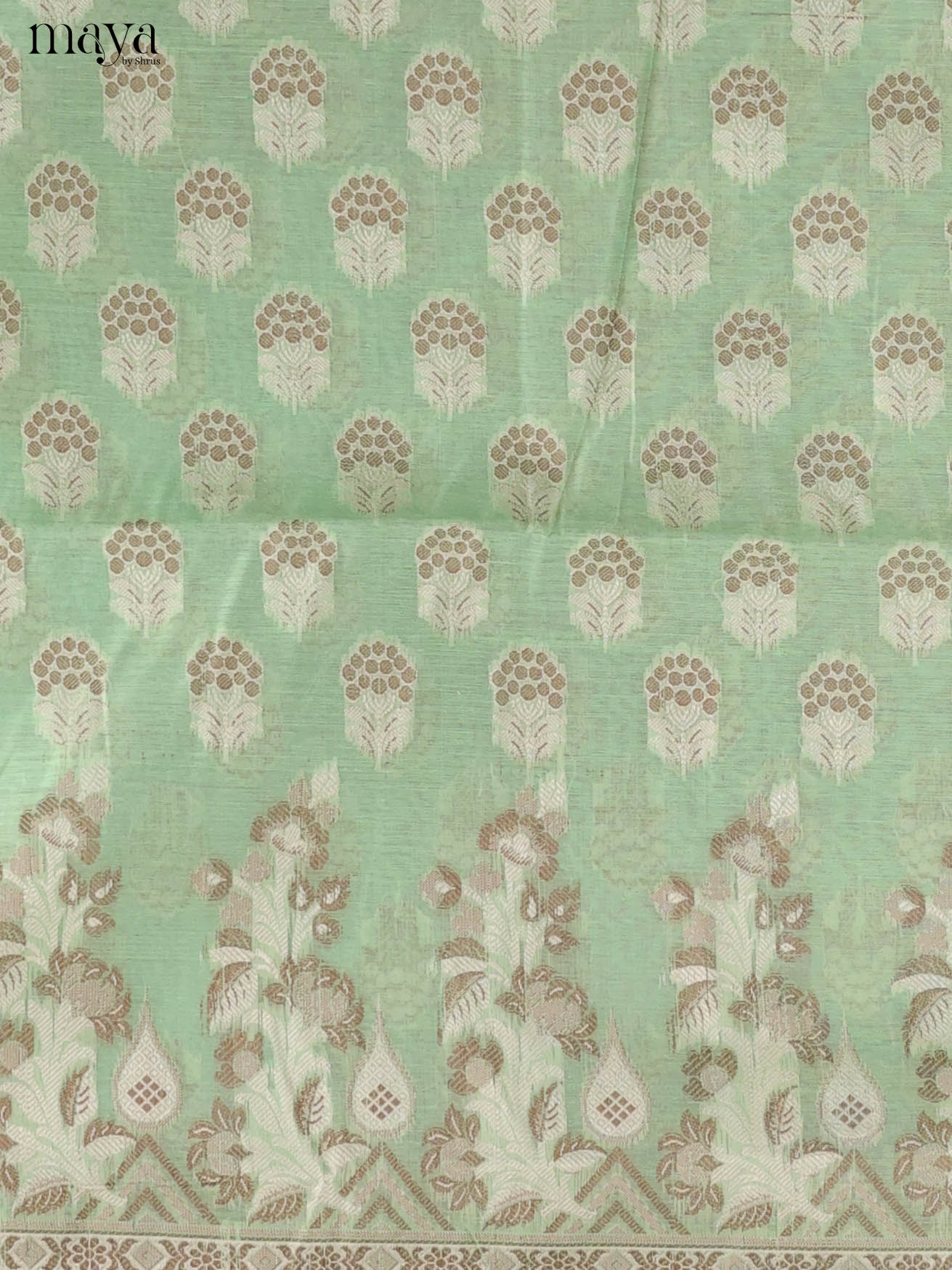 Pastel Green Semi Tussar Salwar Suit Material With Thread Woven Buttas