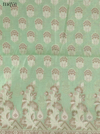 Pastel Green Semi Tussar Salwar Suit Material With Thread Woven Buttas