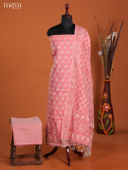 Vibrant Peach Semi Tussar Salwar Suit Material With Thread Woven Design