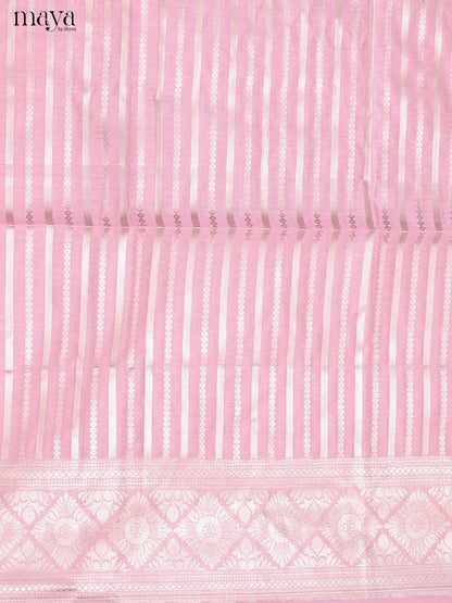 Pretty Pink Semi Tussar Salwar Suit Material With Zari Stripes