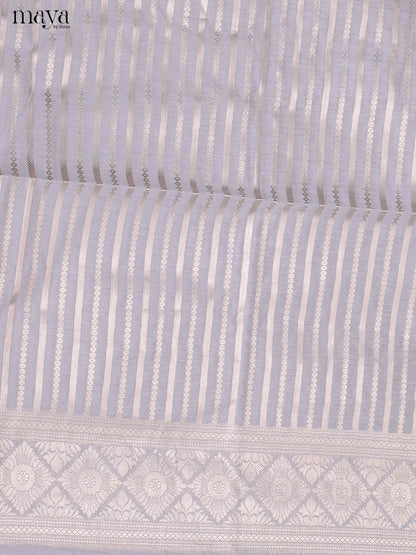 Charming Grey Semi Tussar Salwar Suit Material With Zari Stripes