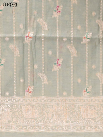 Classy Sage Green Semi Tussar Salwar Suit Material With Zari Design