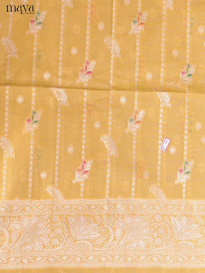 Cute Pastel Yellow Semi Tussar Salwar Suit Material With Thread Woven Design