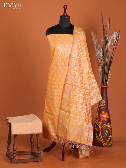 Gracefull Mambazha Yellow Semi Tussar Salwar Material With Thread Woven Design