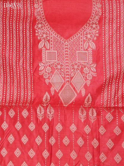 Exquisite Red Semi Tussar Salwar Suit Material With Thread Woven Design