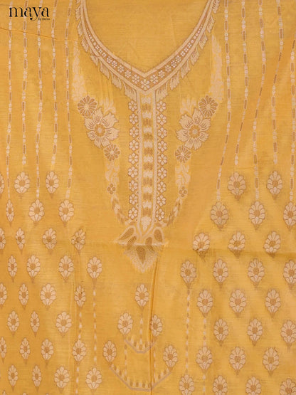 Luxurious Yellow Semi Tussar Salwar Suit Material With Zari Dupatta