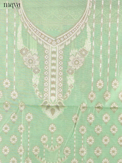 Breezy Pista Green Semi Tussar Salwar Suit Material With Zari Woven Dupatta