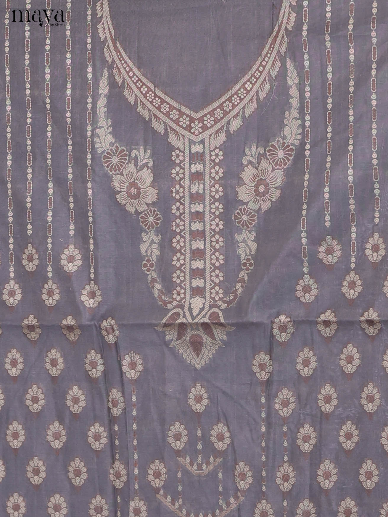 Ethnic Grey Semi Tussar Salwar Suit Material With Zari Dupatta