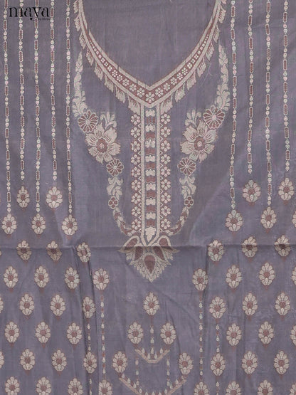Ethnic Grey Semi Tussar Salwar Suit Material With Zari Dupatta