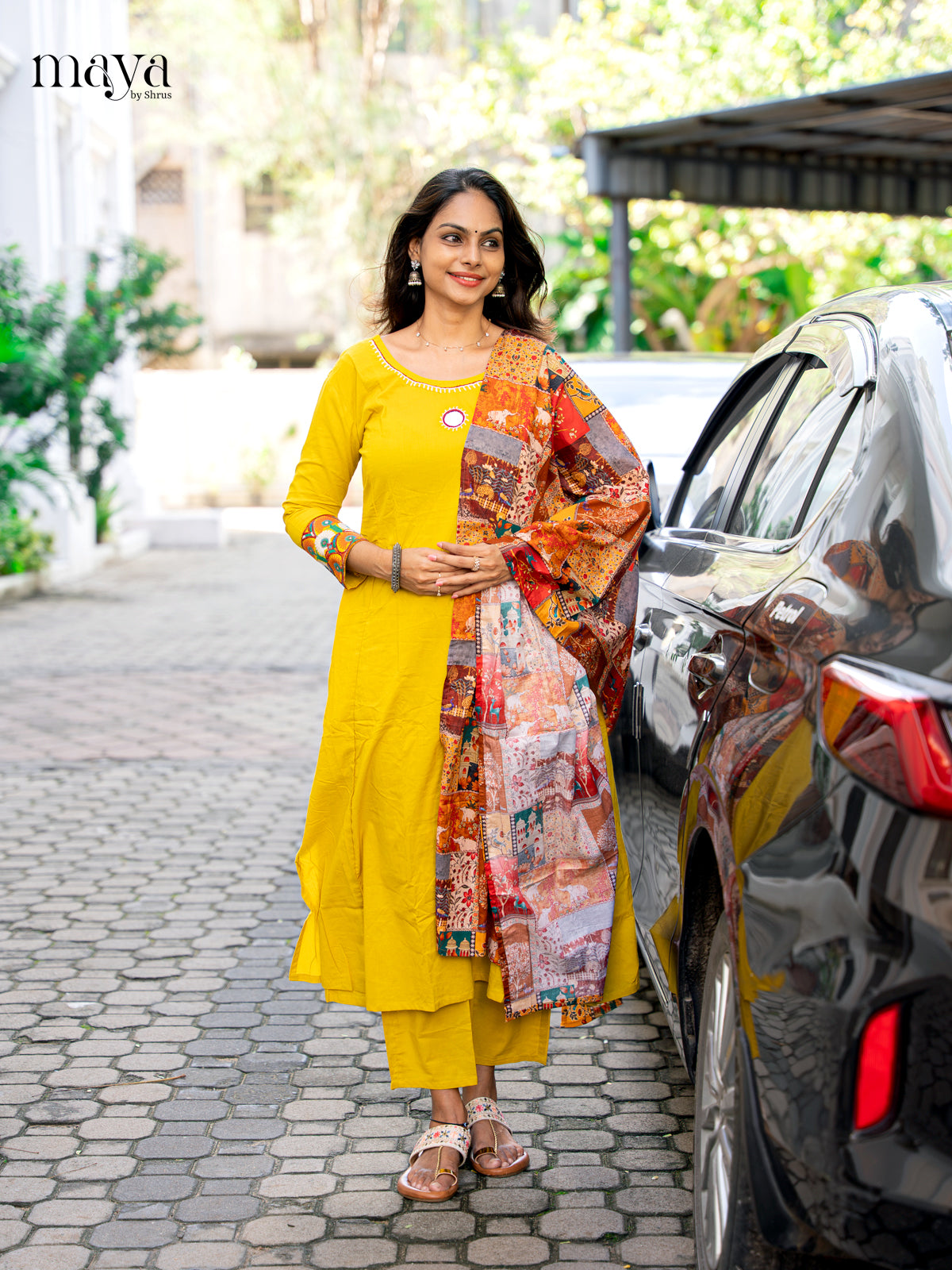 Cheerful Yellow Cotton Salwar Kurta Set With Printed Dupatta