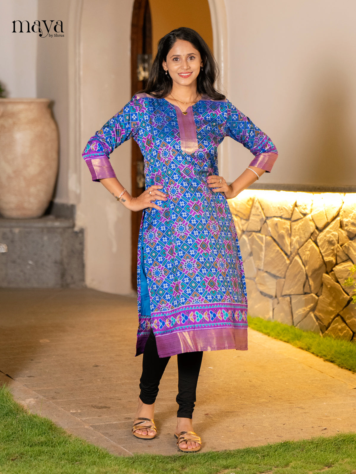 Exquisite Blue Patola Print Kurti with Silk Zari Border