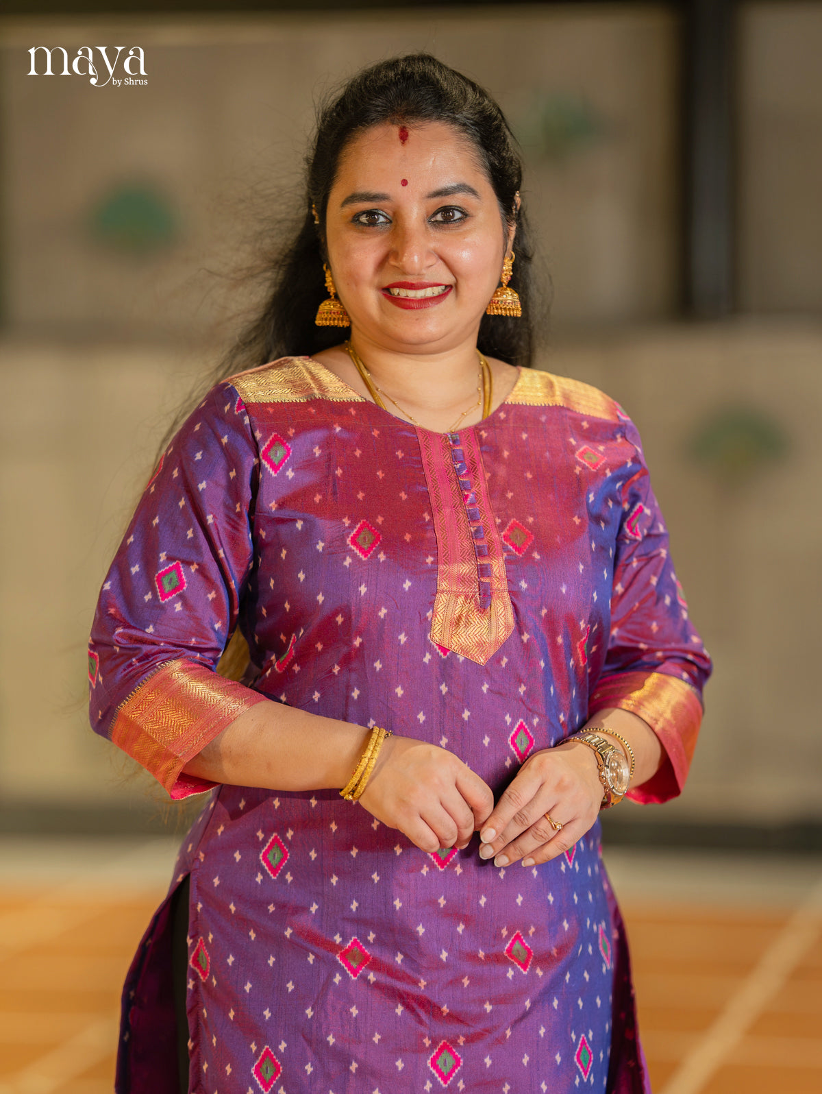 Timeless Maroon Patola Print Kurti with Silk Zari Border