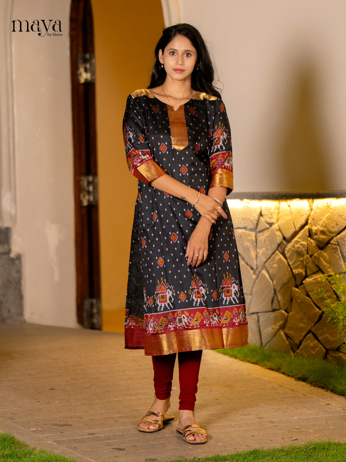 Stunning Black Patola Print Kurti with Silk Zari Border