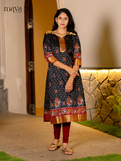 Stunning Black Patola Print Kurti with Silk Zari Border