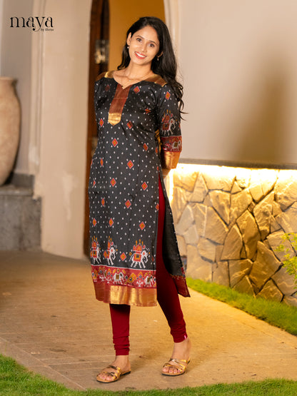 Stunning Black Patola Print Kurti with Silk Zari Border