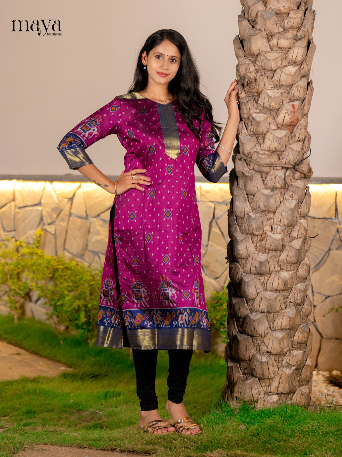 Striking Purple Patola Print Kurti with Silk Zari Border