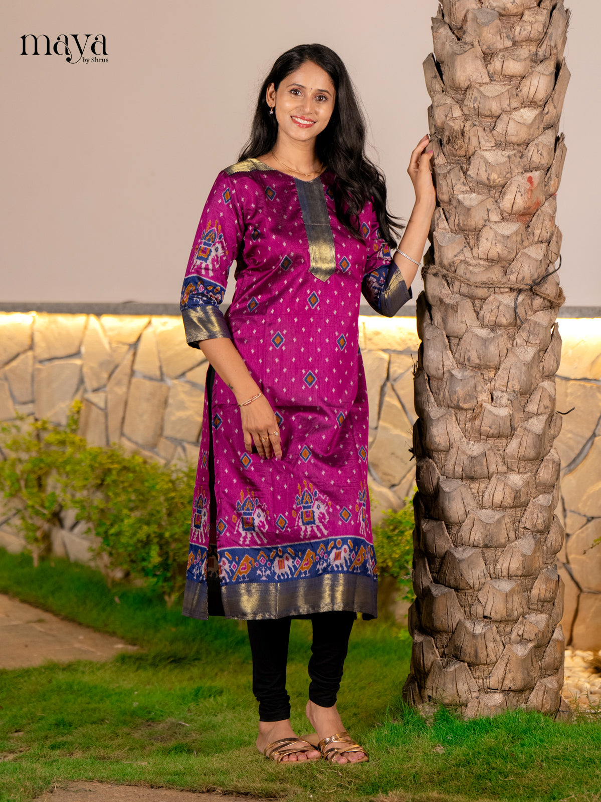 Striking Purple Patola Print Kurti with Silk Zari Border