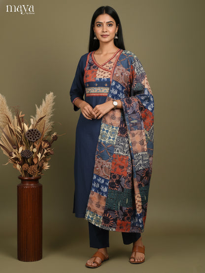 Pretty Blue Readymade 3 Piece Salwar with Printed dupatta