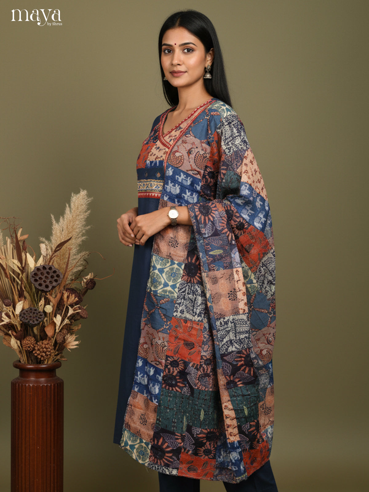Pretty Blue Readymade 3 Piece Salwar with Printed dupatta