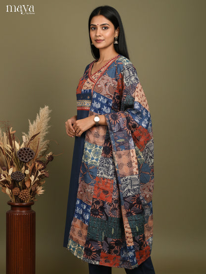 Pretty Blue Readymade 3 Piece Salwar with Printed dupatta