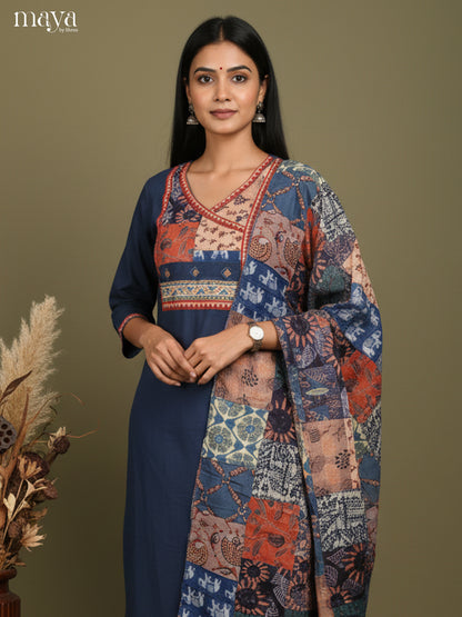Pretty Blue Readymade 3 Piece Salwar with Printed dupatta