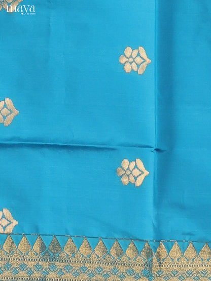 Comfy Blue Semi Soft Silk Salwar Suit With Violet Dupatta & Zari Border