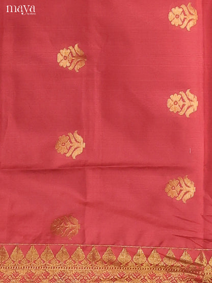 Luminous Red Semi Soft Silk Salwar Suit With Navy Blue Dupatta & Zari Border