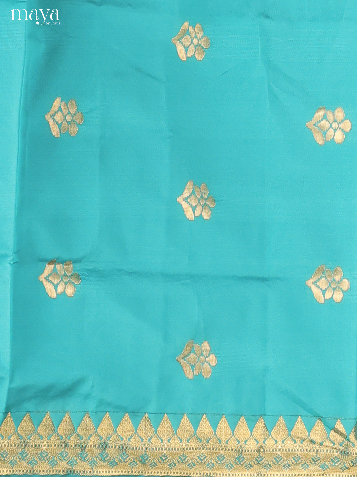 Stunning Turquoise Semi Silk Salwar Suit With Floral Buttis & Brown Dupatta
