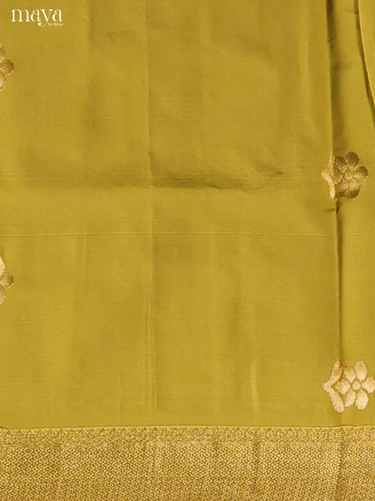 Classic Olive Green Semi Soft Silk Salwar Suit With Grey Dupatta & Zari Border