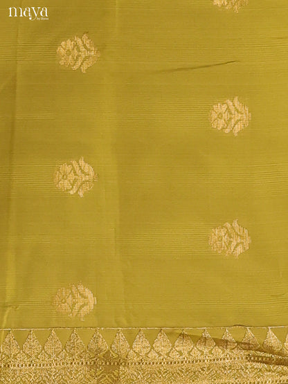 Classy Olive Green Semi Soft Silk Salwar Suit With Maroon Dupatta & Zari Border