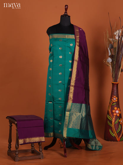Chic Teal Green Semi Soft Silk Salwar Suit With Wine Dupatta & Zari Border