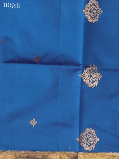 Splendid Blue Semi Soft Silk Salwar Suit With Pink Dupatta & Zari Border