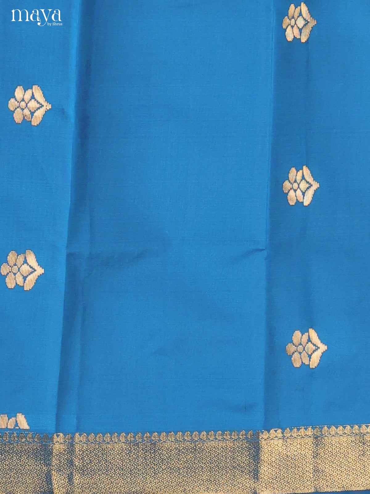 Grand Blue Semi Soft Silk Suit Set With Golden Buttas & Maroon Dupatta